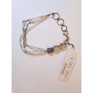 NWT Peyote Bird Multi Silver Chain & Seed Bead 7.5" Bracelet Mother Of Pearl